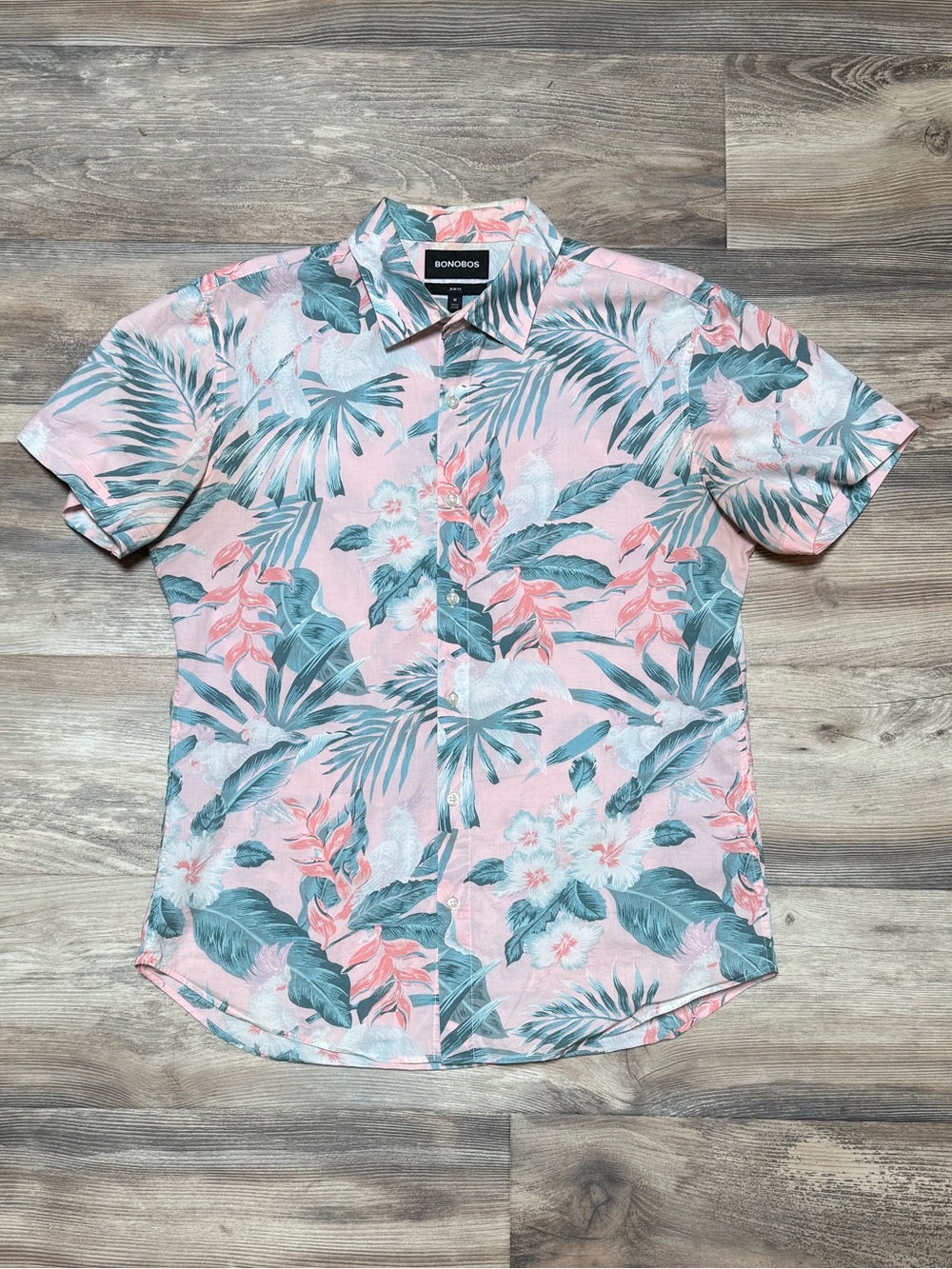 Bonobos Slim Fit Tropical Floral Camp Shirt Men’s Medium Pink Hawaiian Button Up